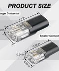 Double Quick Connectors Kit for Low Voltage Wiring showing size of larger and smaller connectors, black and transparent design