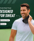 Man using Pocket Sized Sweat Towels For Face Hands And Body On The Go Quick Dry Microfiber Handkerchiefs, black