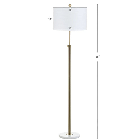 65-Inch Brass Gold And White Marble Adjustable LED Floor Lamp With White Linen Shade For Living Room And Bedroom Bold Modern Glam Standing Light Bulb Included