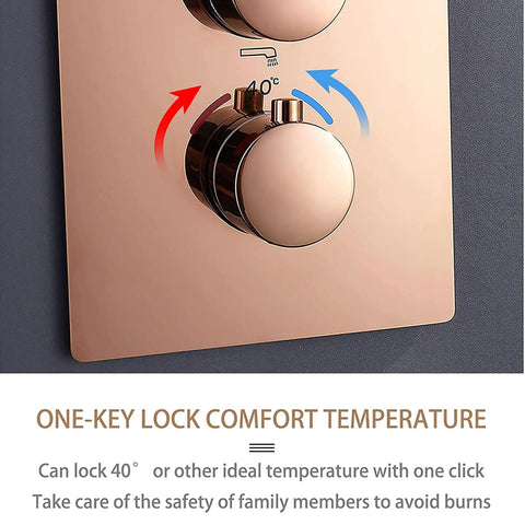 CUTPOIY Rose Gold Shower Set - 10 Inch Ultra-Thin High Pressure Head & Handheld Shower Luxury Rain Mixer Elegant Bathroom Shower System temperature control knobs