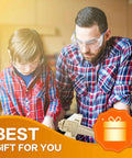 Basswood sheets for crafts, 12x12x1/8 (3mm); two people in safety goggles examine a wood project in a workshop.