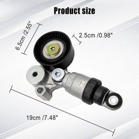 Engine Belt Tensioner Pulley Assembly Direct Fit For Mazda 3 2.0L 2.5L Mazda 6 CX 3 CX 5 2012 2021 Replacement Part Numbers PE03 15 980A 980B PE7W 15 980 High Quality Performance Easy Install displaying product size measurements