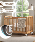 Silent 2 Inch Rubber Caster Wheels With Brakes For Furniture And Equipment on crib, showing floor-friendly TPR material.