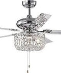 49 Inch Chrome Lighted Ceiling Fan With Crystal Accents And Dope Silver Orchid Campbell Styling Reversible Motor Three Speed ETL Listed