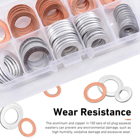 Go To Oil Drain Plug Crush Washer Set For M10 M12 M14 M16 M18 Universal, Copper And Aluminum Gasket Kit in box display