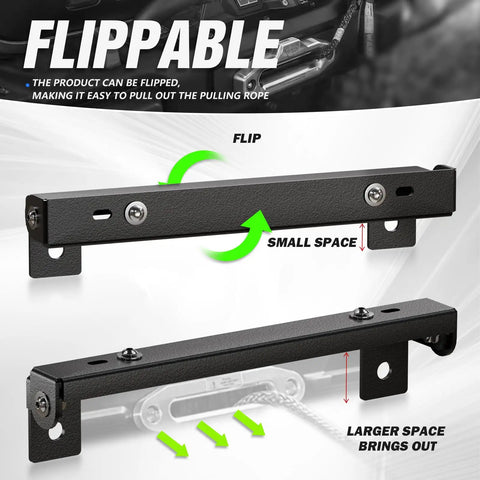Flip Up Winch License Plate Frame For 10 Inch Hawse Fairlead Universal Front Bracket Relocation Mount, black steel flip-up design