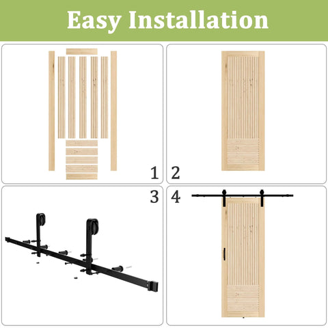 Installation steps of 36X84 Inch Sliding Barn Door With Six Point Six Foot Hardware Kit Included Pre Drilled And Easy To Assemble Unfinished Solid Core Natural Pine Interior Door For DIY Projects Rustic Farmhouse Style For Your Home Reno