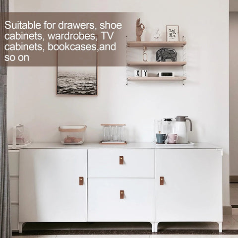 White cabinet with 12 Pack Brown Leather Drawer Pulls With Single Hole Mount For Kitchen Cabinets Drawers Dresser Cupboard Closet And Furniture Doors