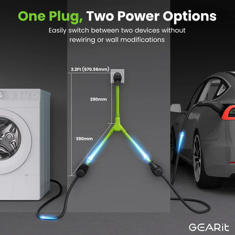 Four Prong Dryer Y Splitter Cable 30 Amp NEMA 14 30P To Dual NEMA 14 30R Receptacles STW 10AWG 4C Power Cord in use