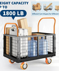Heavy Duty Folding Utility Cart And Cage Platform Truck With 1800 Lb Capacity holding boxes and water bottles, showcasing sturdy design.