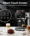 Level Up Your Daily Coffee Drip With This Pro Espresso Machine And Built In Grinder Featuring 20 Bar Pressure A Milk Frother Steam Wand And Spacious 60 Oz Tank For Barista Level Sips At Home, smart touch screen, espresso drinks preparation.