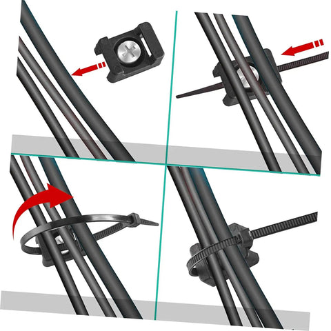 Heavy Duty Black Plastic Saddle Cable Tie Clips With Screw Fixing 100 Piece Kit for securing multiple wires and cables.