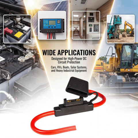 Heavy Duty Inline Blade Maxi Fuse Holder Kit With 6 Awg Wiring And Assorted Amp Blade Fuses Featuring Flippable Caps, showcasing under-hood installation.