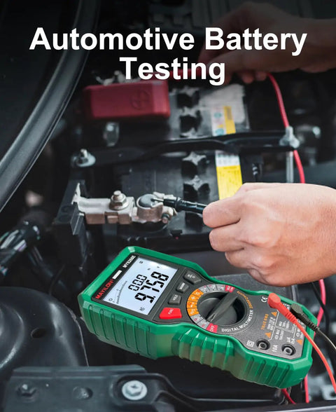 Digital Multimeter With Capacitor Tester For DIYers, TRMS, 20000 Counts in use on car battery during automotive test