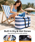 Beach Bag With Detachable Cooler, 54L Large Capacity Waterproof And Sandproof Duffle Tote For Women on beach chair