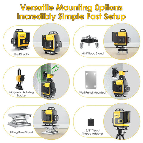 3D Laser Level with 3x360 Degree Green Cross Lines for Construction and Picture Hanging, Self Leveling and Manual Modes, Rechargeable Battery, Remote Controller, Magnetic Rotating Stand for DIY Friendly Indoor Alignment