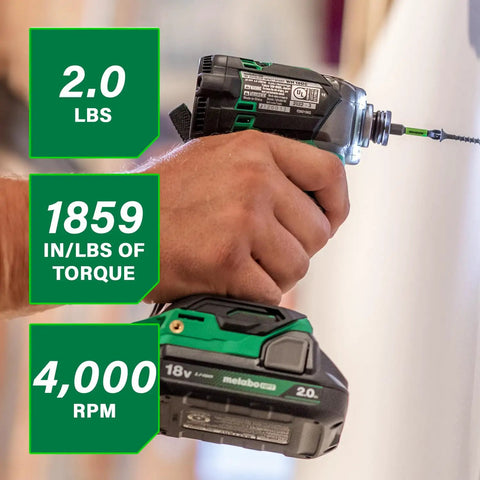 Person using 18V MultiVolt Triple Hammer Impact Driver Kit With Case, 2 Lithium Batteries And Charger, driving screw in wall.