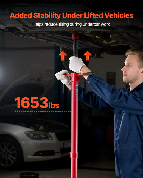 Mechanic using Underhoist Support Stand 1653 Lb Capacity With Adjustable Height From 54.02 Inches To 83.86 Inches