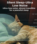 Cat sleeping with noise level graph, showcasing Ultra-Quiet Replacement Pump For Stainless Steel Cat Water Fountains With SMA-800 Motor
