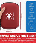 First aid kit, red portable hard case, water-resistant, 6.69in tall by 4.72in wide