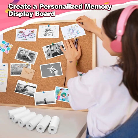 Kids Instant Camera Paper Refill Set 6 Thermal Printing Paper Rolls For Most Kid Cameras White Glossy Photo Paper, rolls on table