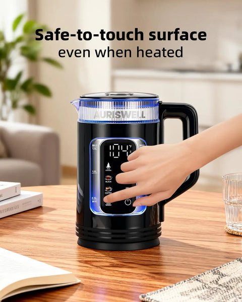 Side view of Electric Tea Kettle With Temperature Control And Glass Body For Tea And Coffee Daily Driver Smart Water Boiler