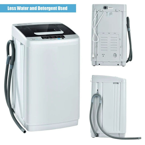 Full Automatic Washer And Spinner Combo, 8 Point 8 Lbs Portable Laundry Machine With 10 Wash Settings, showing side and back views.