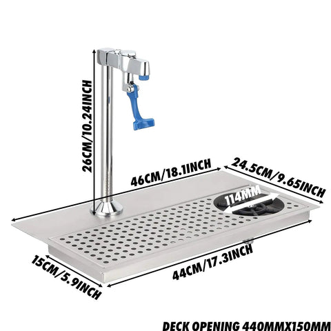 Recessed Countertop Pitcher Rinser Built From Heavy Duty 304 Stainless Steel With A High Pressure Multi Angle Spray Head And Integrated Drain Pan Fast Hookup For Home Bars Cafes Slick Cleanup Essentials dimensions shown