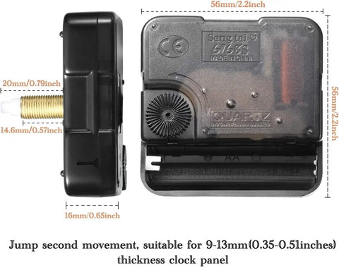 DIY Clock Movement Kit With High Torque Long Shaft Quartz Mechanisms and dimensions for custom clock repairs.