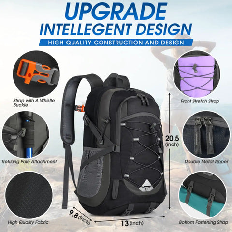 40L Packable Hiking Backpack For Men And Women Lightweight Waterproof Daypack With Large Capacity, Multiple Compartments