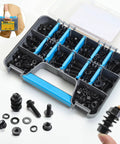 Metric Flange Bolt Kit 296Pcs M6x1.0 M8x1.25 M10x1.5 in case with bolts, nuts, washers displayed, carrying case inset