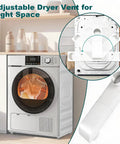 No Sweat Adjustable Telescoping Periscope Dryer Vent With Four Inch Stainless Steel Slim Flat Flex Hose installed in laundry setup.