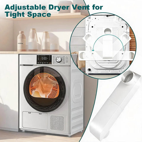 No Sweat Adjustable Telescoping Periscope Dryer Vent With Four Inch Stainless Steel Slim Flat Flex Hose installed in laundry setup.