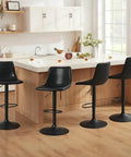 Modern Adjustable Counter Height Swivel Bar Stools Set Of 4 With Backrest Faux Leather Upholstery Black for Kitchen Island
