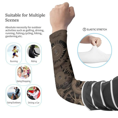 Steampunk Mechanical Gears Arm Sleeves Deliver Cool Compression And Reliable UV Sun Protection With A Lightweight Tattoo Cover Up for outdoor activities.