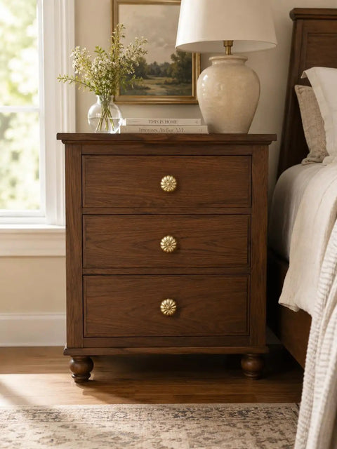 Wooden dresser with Unlacquered Brass Cabinet Knobs One And One Quarter Inch 2 Pack Living Finish Flower Hardware for drawers dressers