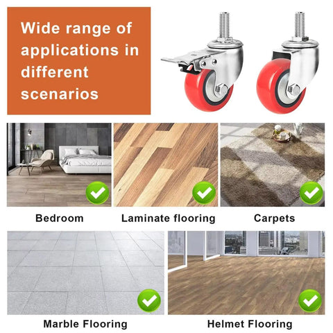 Heavy Duty Swivel Caster Wheels With Brakes PU Castors M Threaded Stem 360 Degree Rotation use on various floor types