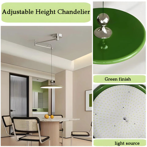 French Cream Dome Swing Arm Hanging Lamp With Acrylic Shade Pendant Light Iron Body Dope Three Color Temperature Modes