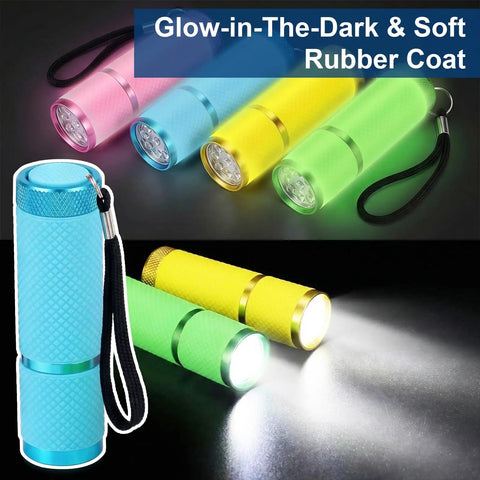 4 Pack Mini LED Flashlights With Straps, Aluminum Pocket Lights That Glow In The Dark, Water Resistant And Ultra Lightweight