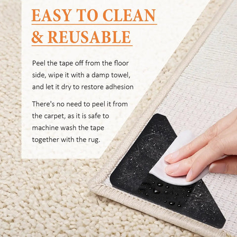 Rug Corner Grippers 8 Pack Triangular Non Slip Tape To Keep Area Rugs Stay Put On Hardwood Floors Reusable Double Sided Carpet Tape For Edges Easy To Trim For Custom Shapes No Damage To Flooring