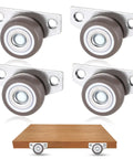 Four 1.25 Inch Small Low Profile Caster Wheels With Steel Top Plate For Furniture Drawers DIY Projects Mini Fixed Casters Set