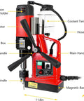 Heavy Duty Magnetic Drill Press 110V With Power Cord, showing motor, feed handle, and magnetic base for steel and iron jobs.
