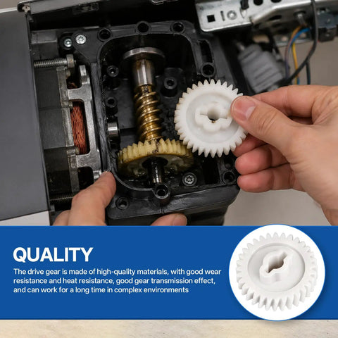 Beefed-Up Garage Door Opener Helical Drive Gear Replacement for Overhead Door Models 456 556 561 and 656 being installed