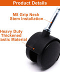 SWZHAI 2-inch black plastic swivel caster wheel with M8 grip-neck stem
