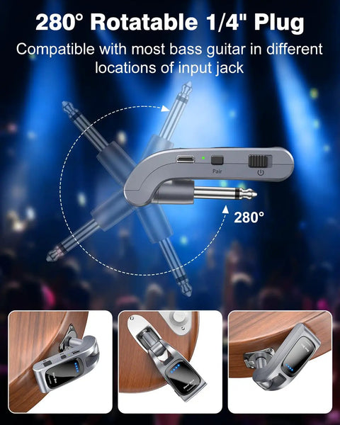 2.4GHz Wireless Guitar System With 6 Channels And Rechargeable Transmitter Receiver, rotatable plug diagram