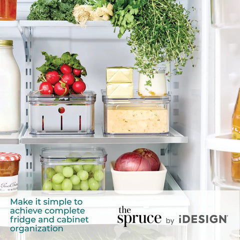 Three Piece Refrigerator Organizer Set With Lids For Fresh Produce And Storage, Clear And Gray Bins To Keep Your Fridge Neat