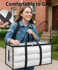 Woman carrying 6 Pack Extra Large Heavy Duty Moving Bags Set Waterproof Storage Totes With Handles And Zippers Foldable for college dorm