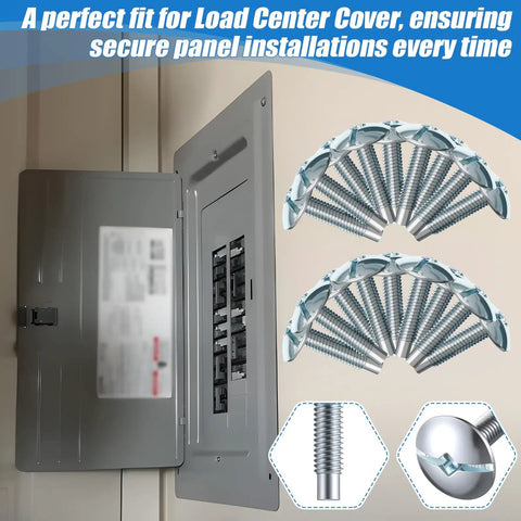 18 Pack Heavy Duty Silver Electrical Panel Screws For Square D Schneider Qo Homeline Siemens Murray Load Center Breaker Box Hardware displaying screws and breaker box.