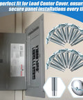 Nine Piece Heavy Duty Electrical Panel Screws For Square D Load Center And Schneider Qo Homeline Cover Mounting Hardware displayed with screws and an electrical panel.