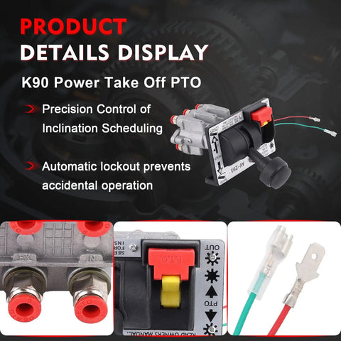 Details of Power Take Off PTO Hoist Control Valve With Air Shift And Light Switch for dump trucks and tippers.